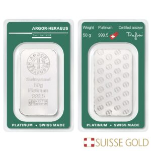 50 Gram Argor Heraeus Platinum Bar For Sale