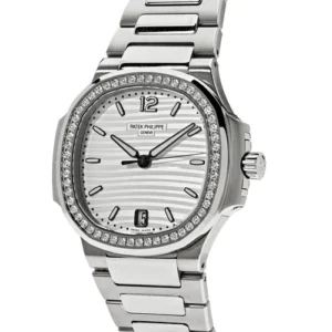 Patek Philippe Nautilus Ladies Diamond Nautilus Stainless Steel White Dial Diamond Bezel 7118/1200A-010