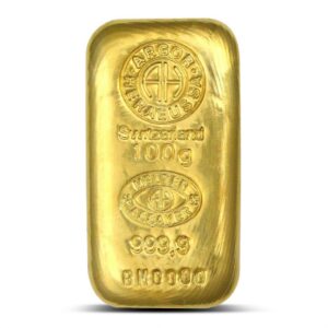 100 Gram Argor Heraeus Kinebar Gold Bar (New w/ Assay)