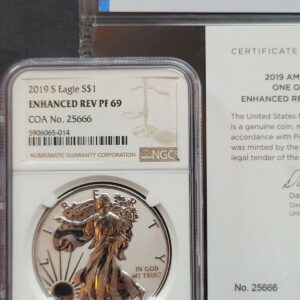 2019-S 1 oz American Silver Eagle Enhanced Reverse Proof Coin NGC PF69 (Varied Label)