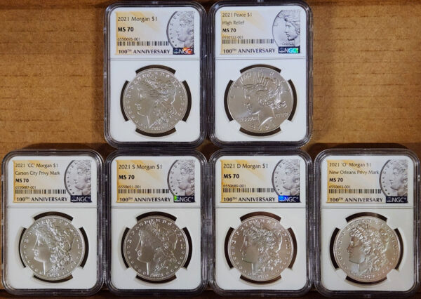 2021 Morgan and Peace Silver Dollar 6-Coin Set NGC MS70