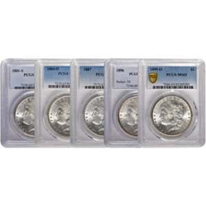 Morgan Silver Dollar 5-Coin Set PCGS MS65 (1878-1904)