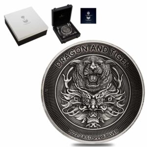 Buy 2022 2 Kilo Antique Australian Silver Dragon and Tiger Coin (High Relief, Box + Coa)