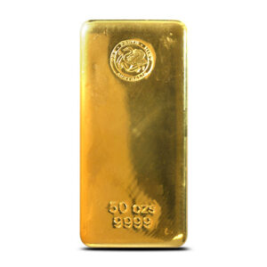 50 oz Perth Mint Cast Gold Bar For Sale (Varied Condition)