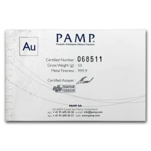 Buy 50 Gram PAMP Suisse Gold Bar (New, Cast w/ Assay)