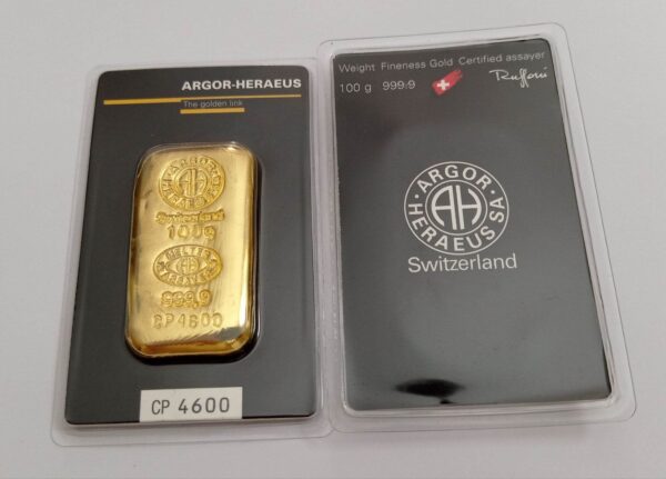 100 Gram Argor Heraeus Cast Gold Bar (New w/ Assay) - Image 4