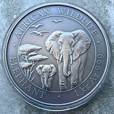 2015 1 Kilo Somalia Silver Elephant Coin (BU, Antique Finish, 200 Mintage)