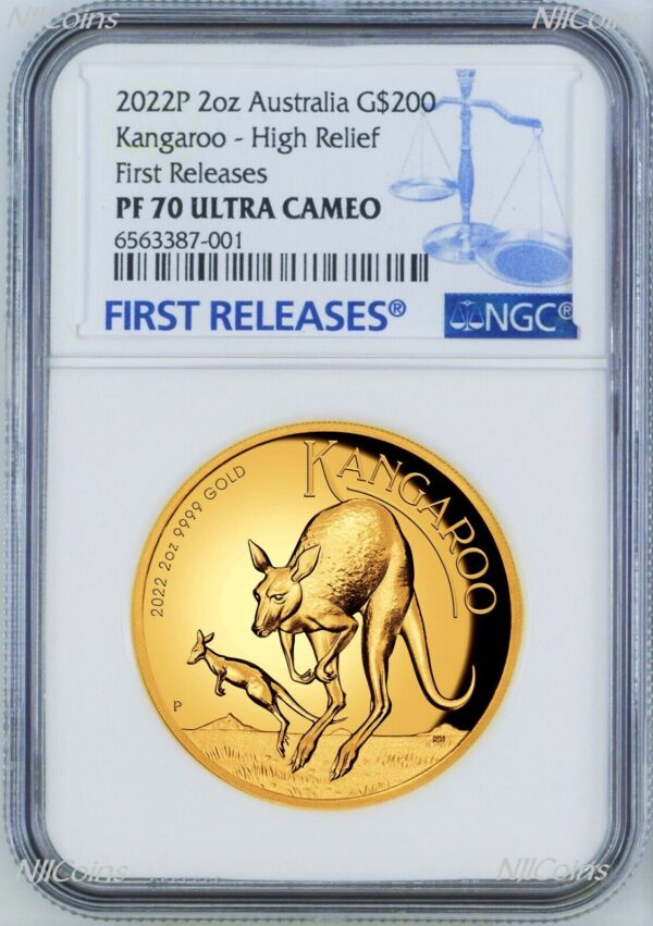 2022 2 oz Proof Australian Gold Kangaroo Coin (High Relief)