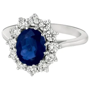 Princess Diana Inspired 3.55 Carat Oval Sapphire and Diamond Ring 14K White Gold