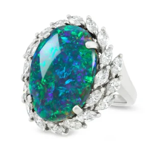 Black Opal and Diamond Ring 8.28 Carat