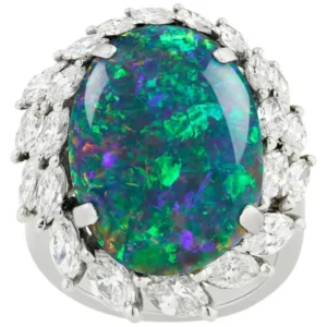 Black Opal and Diamond Ring 8.28 Carat