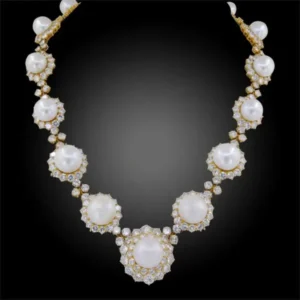 Buy Diamond Pearl Yellow Gold Necklace