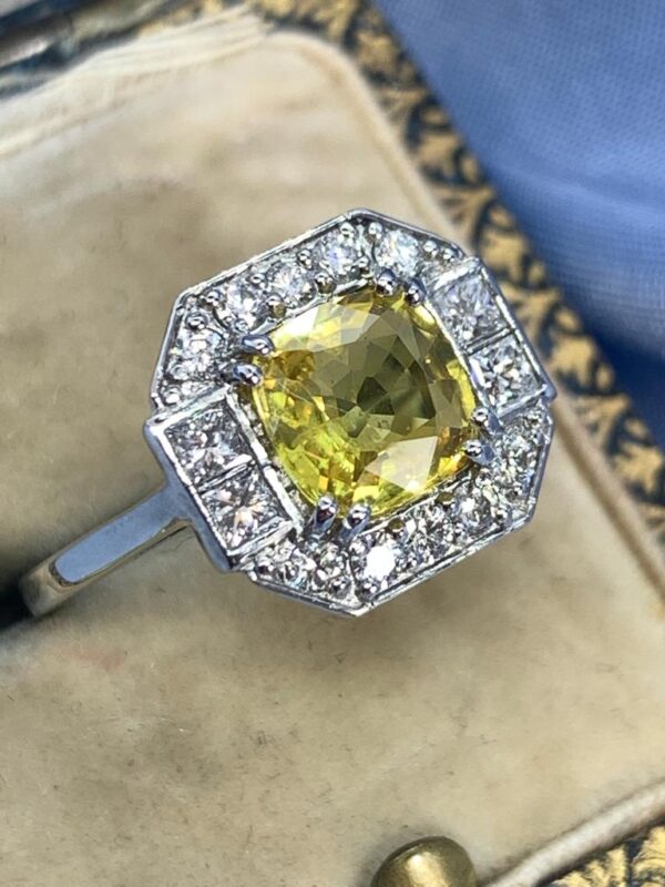 16.79 Carat Cushion-Cut Yellow Sapphire and Diamond Ring - Image 7