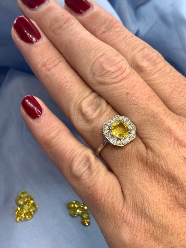 16.79 Carat Cushion-Cut Yellow Sapphire and Diamond Ring - Image 10