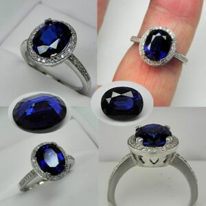 4.65 Carat Sapphire Diamond 14K White Gold Halo Ring