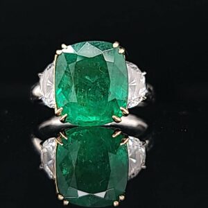 Art Deco Inspired 5.87 Carat Heart Shaped Colombian Emerald Diamond Plat Ring 7