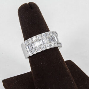 Wide Round and Baguette Diamond Gold Band