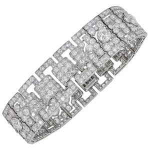 Cartier Paris Art Deco Diamond Platinum Strap Bracelet