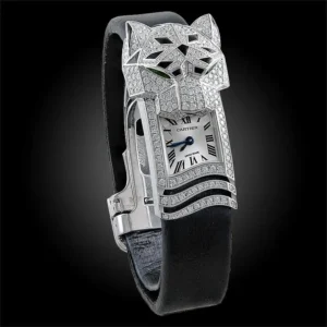 Cartier White Gold Diamond Onyx Panthere Secrete de Cartier Quartz Wristwatch