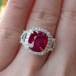 Certified Burma Red Ruby 3.56 Carat Natural No Heat Ruby Diamond Ring