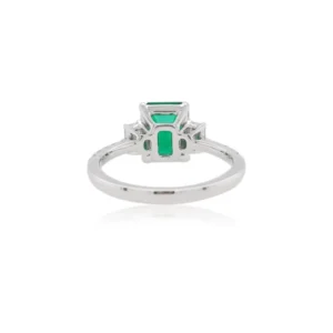 Certified Colombian Emerald White Diamond 18K Three-Stone Engagement Ring