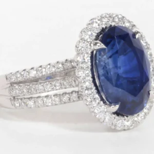 Certified Royal Blue Sapphire Diamond Ring