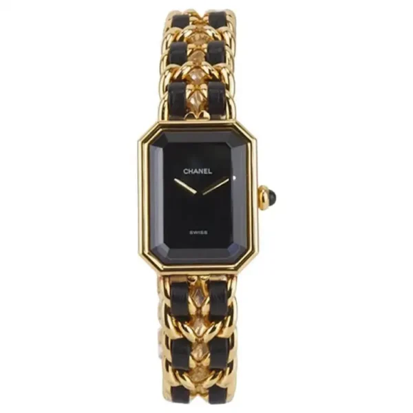 Chanel Black Leather Gold Plated Watch