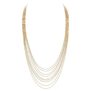 Chanel Gold and Diamond Camellia Multi Strand Flapper Necklace