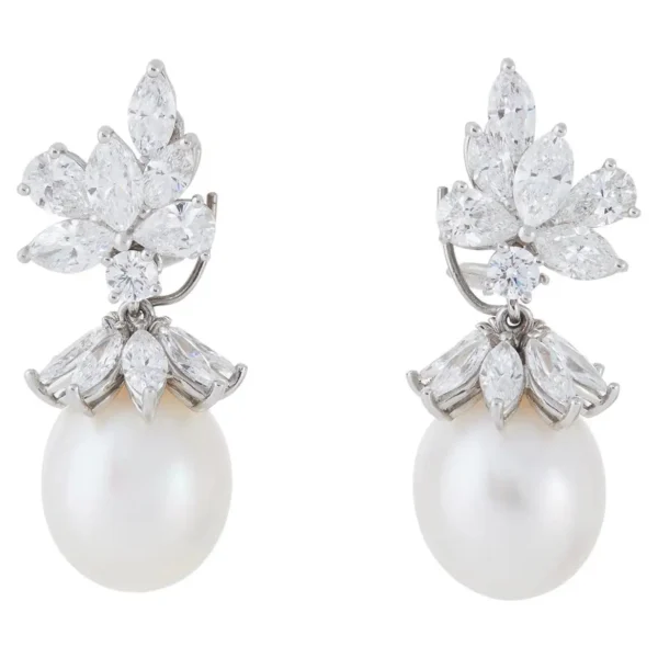 Diamond and Pearl Detachable Drop Ear Clips Tiffany & Co.