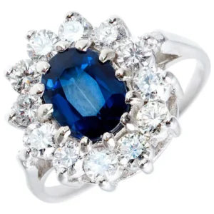 Diamond Halo White Gold Engagement Ring GIA Certified 1.63 Carat Blue Sapphire