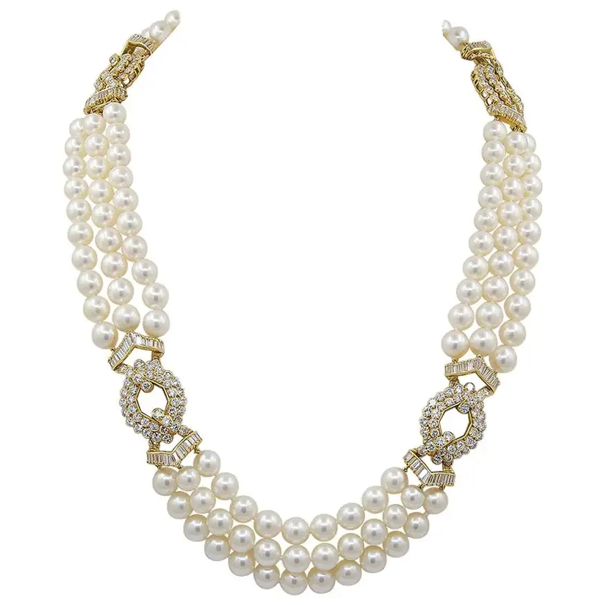 Diamond Multi-Strand Pearl Necklace Van Cleef & Arpels