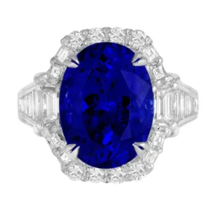 DiamondTown GIA Certified 8.30 Carat Oval Cut Bluish Violet Tanzanite Ring