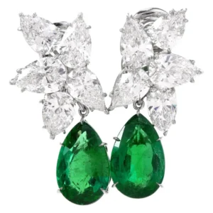 Extraordinary GIA Diamond Emerald Platinum Clip-On Earrings