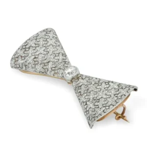 Faberge Diamond Gold Platinum Bow Brooch