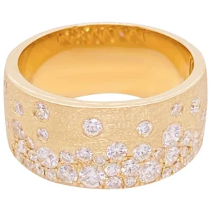 Galaxy Diamond Ring 1.00 Carat 14 Karat Yellow Gold, Confetti Flush Cigar Band