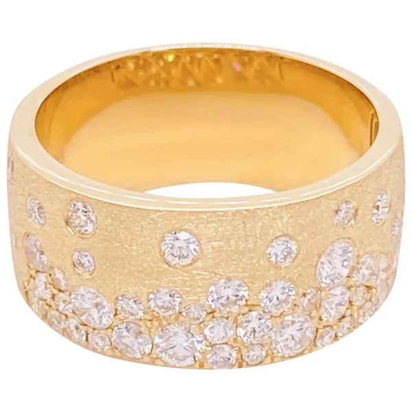 Galaxy Diamond Ring 1.00 Carat 14 Karat Yellow Gold, Confetti Flush Cigar Band