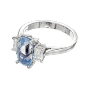 GIA 2.79 Carat Natural Sapphire Diamond Three-Stone Platinum Engagement Ring