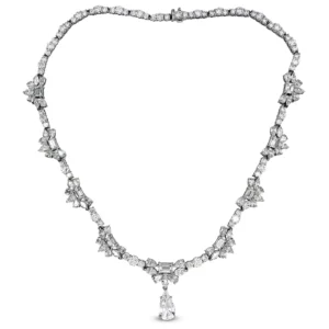 GIA Certified Pear Shape Drop Multi Shape All Diamond Platinum Necklace