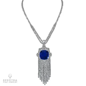 Spectra Fine Jewellery 38.60 Carat Ceylon Sapphire Diamond Platinum Necklace