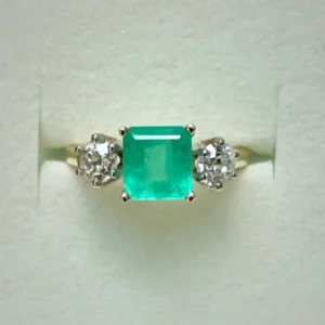 2.33 Carat Natural Colombian Emerald Old European Diamond Engagement Ring Gold