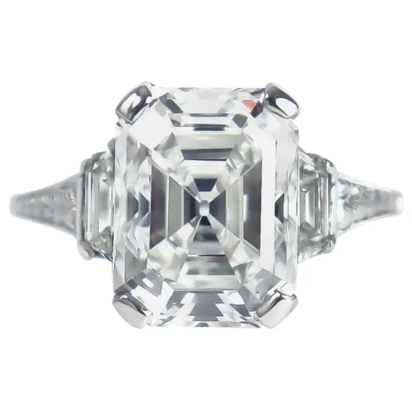 4.07 ct Emerald Cut Diamond Art Deco Engagement Ring with Trapezoid Side Stones