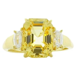 5.05 Carat Asscher Cut Yellow Sapphire and Cadillac Diamond Ring GII Certified