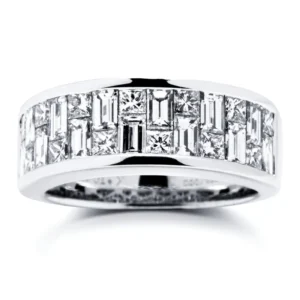 Alex Jona Baguette and Square Cut White Diamond 18 Karat White Gold Band Ring