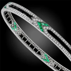 Art Deco Diamond Emerald Onyx Bangle Van Cleef & Arpels