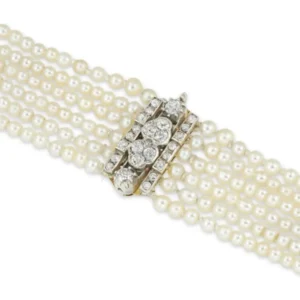 Late Georgian Six-Row Natural Pearl and Diamond Collar Necklace