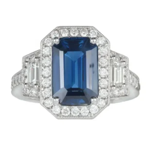 Peter Suchy GIA 3.88 Carat Sapphire Halo Diamond Platinum Engagement Ring