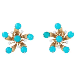 Snowflake Turquoise and Diamond Ear Clips Jean Schlumberger for Tiffany & Co.