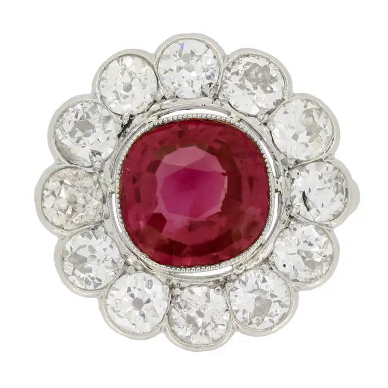 Buy Natural unenhanced Burmese Ruby Diamond Platinum Cluster Ring
