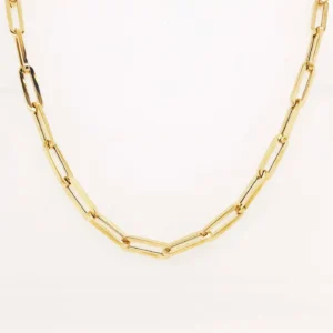 Paper Clip Chain Necklace For Sale, 5.35mm 18in White, Rose, Yellow Gold, Flat Link Chain