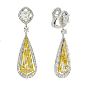 NALLY Unique 10.49 Carat Fancy Yellow Diamond Gold Drop Earrings